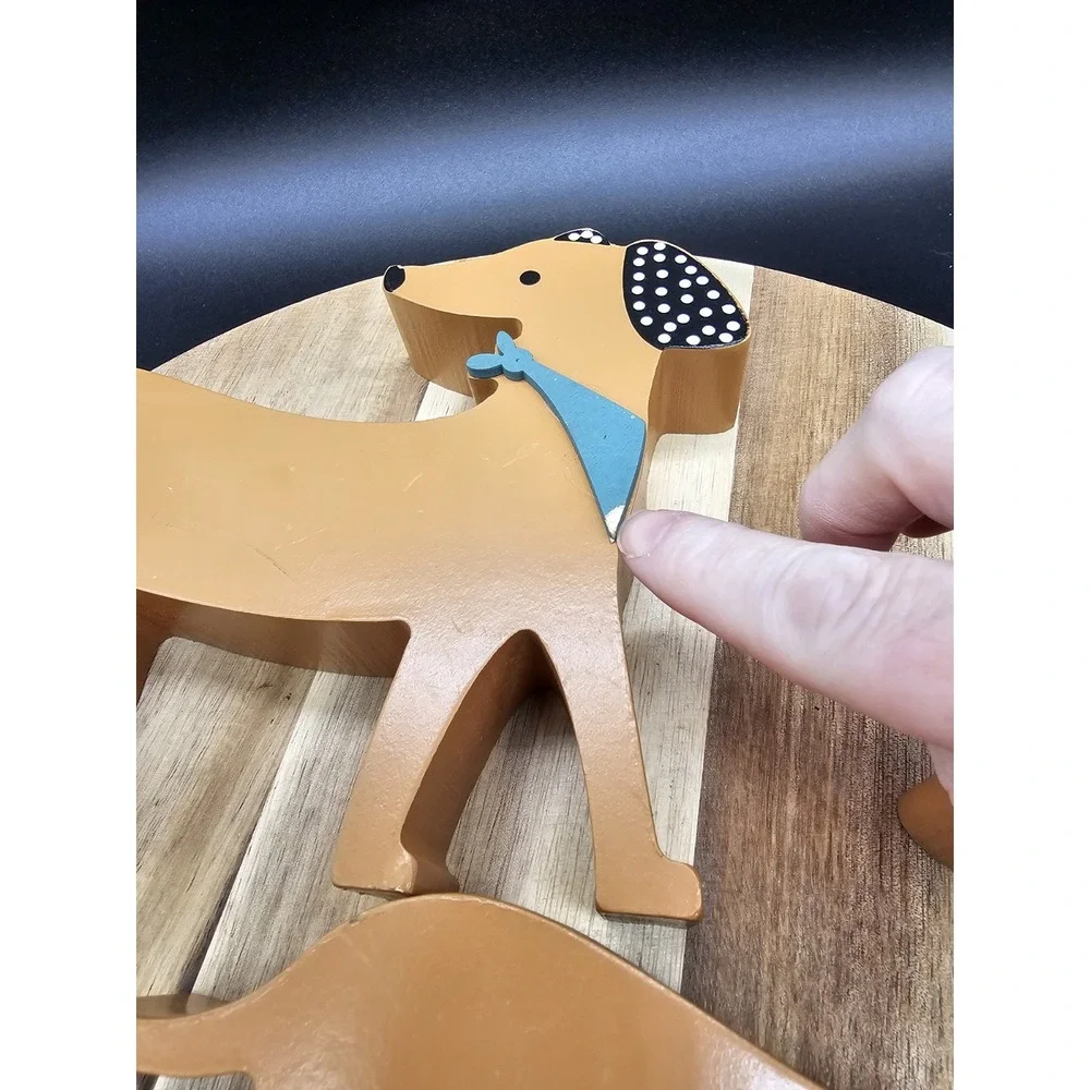 Pair Of Wood Cut Out‎ Dachshund Wearing Bandana Shelf Sitters